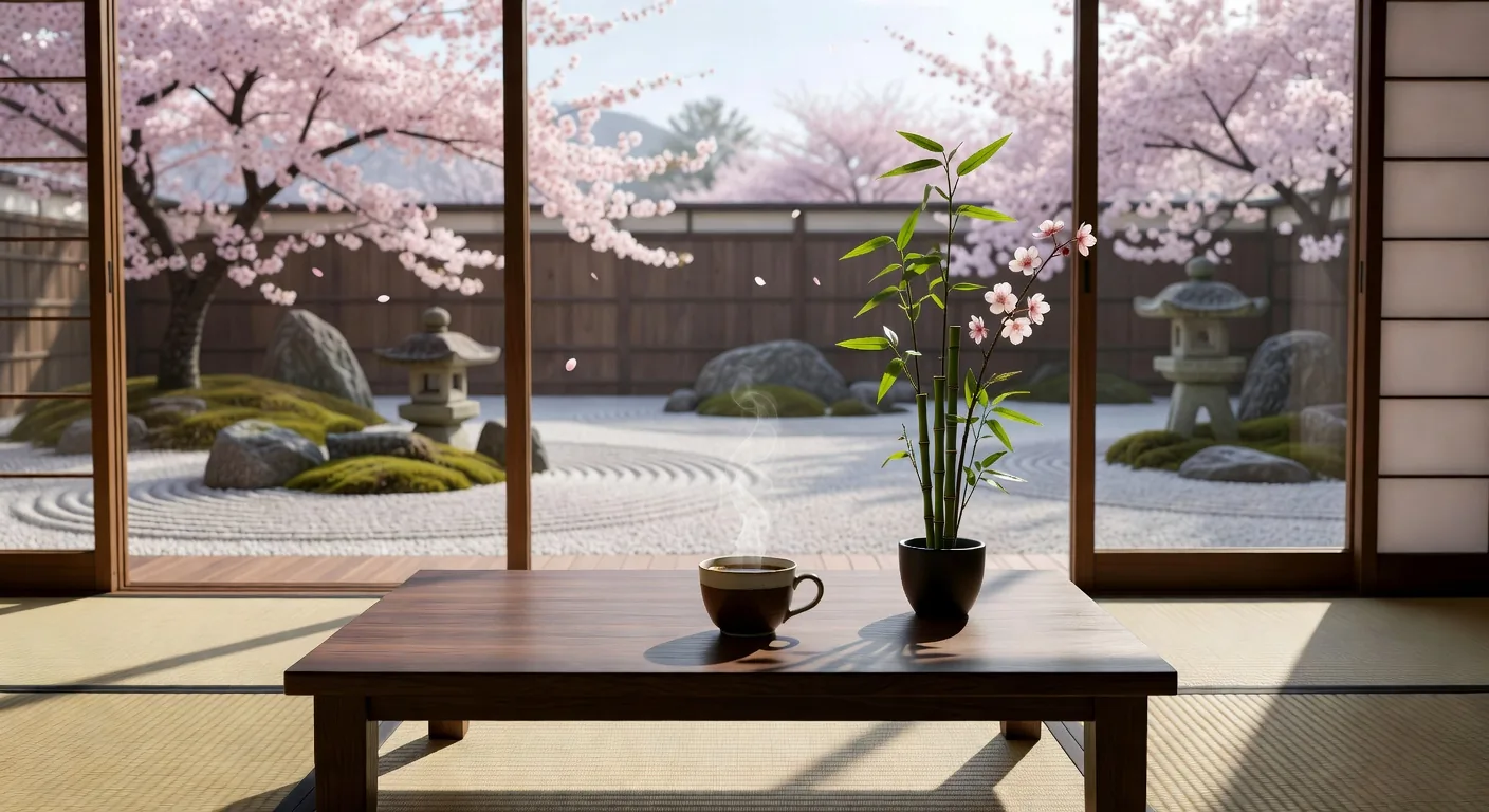 Zen café with garden view in Japan
